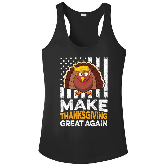 Turkey Trump Funny Make Thanksgiving Great Again Flag Sweatshirt Ladies PosiCharge Competitor Racerback Tank