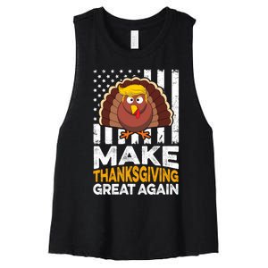 Turkey Trump Funny Make Thanksgiving Great Again Flag Sweatshirt Women's Racerback Cropped Tank