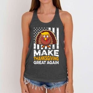 Turkey Trump Funny Make Thanksgiving Great Again Flag Sweatshirt Women's Knotted Racerback Tank