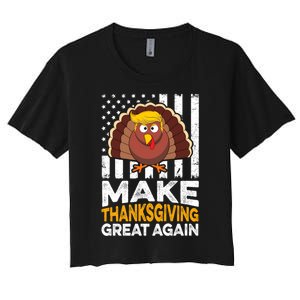 Turkey Trump Funny Make Thanksgiving Great Again Flag Sweatshirt Women's Crop Top Tee