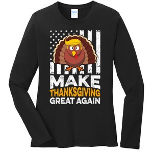 Turkey Trump Funny Make Thanksgiving Great Again Flag Sweatshirt Ladies Long Sleeve Shirt