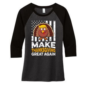 Turkey Trump Funny Make Thanksgiving Great Again Flag Sweatshirt Women's Tri-Blend 3/4-Sleeve Raglan Shirt