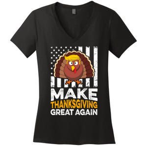 Turkey Trump Funny Make Thanksgiving Great Again Flag Sweatshirt Women's V-Neck T-Shirt