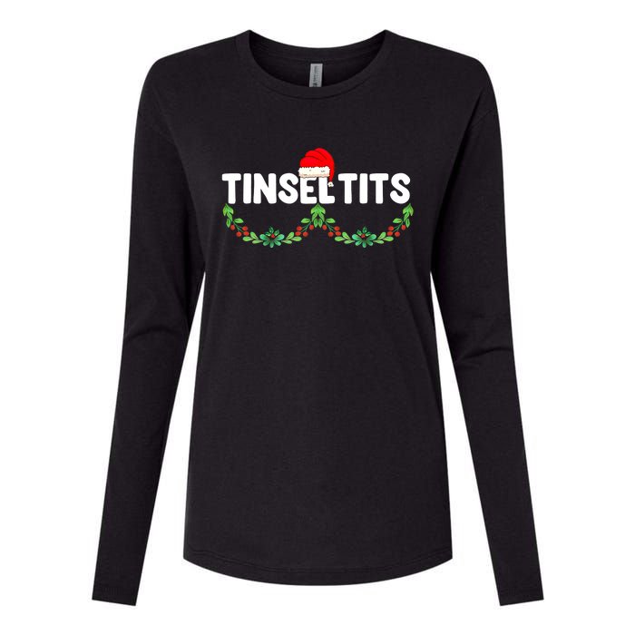 Tinsel Tits Funny Couple Christmas Jingle Balls Tinsel Tits Womens Cotton Relaxed Long Sleeve T-Shirt