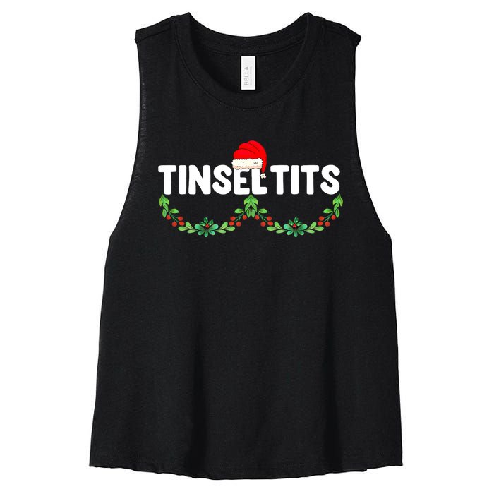 Tinsel Tits Funny Couple Christmas Jingle Balls Tinsel Tits Women's Racerback Cropped Tank