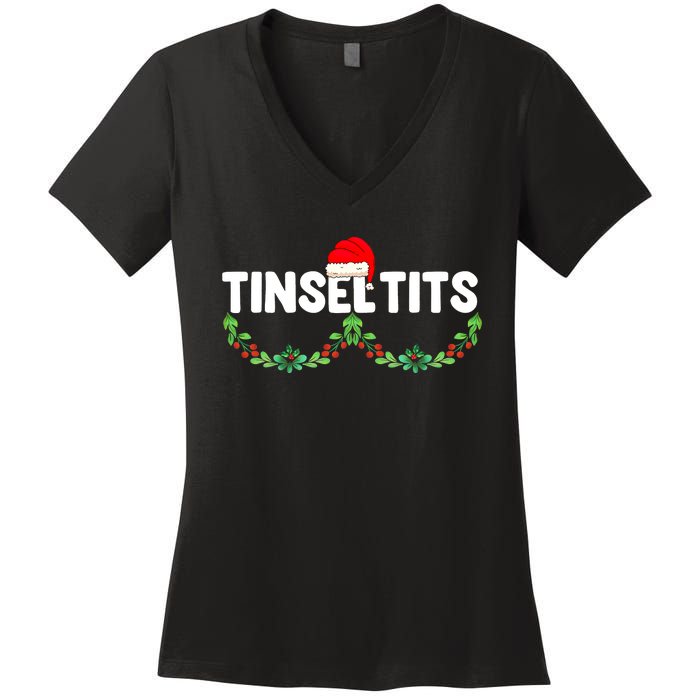 Tinsel Tits Funny Couple Christmas Jingle Balls Tinsel Tits Women's V-Neck T-Shirt