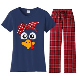 Thanksgiving Turkey Face Leopard Print Glasses Women Women's Flannel Pajama Set