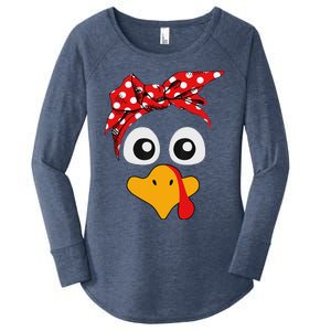 Thanksgiving Turkey Face Leopard Print Glasses Women Women's Perfect Tri Tunic Long Sleeve Shirt