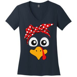 Thanksgiving Turkey Face Leopard Print Glasses Women Women's V-Neck T-Shirt