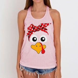 Thanksgiving Turkey Face Leopard Print Glasses Women Women's Knotted Racerback Tank