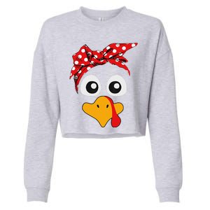 Thanksgiving Turkey Face Leopard Print Glasses Women Cropped Pullover Crew