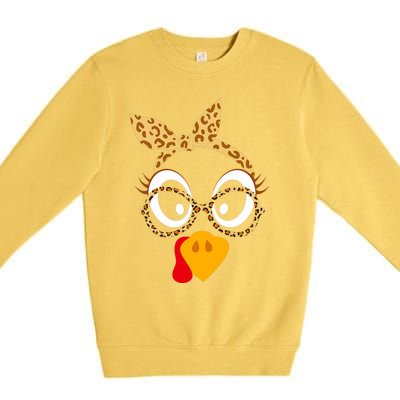 Thanksgiving Turkey Face Leopard Print Glasses Women Premium Crewneck Sweatshirt