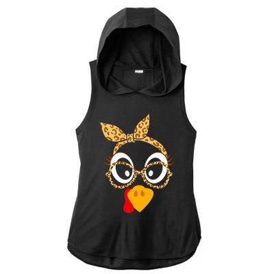 Thanksgiving Turkey Face Leopard Print Glasses Women Ladies PosiCharge Tri-Blend Wicking Draft Hoodie Tank