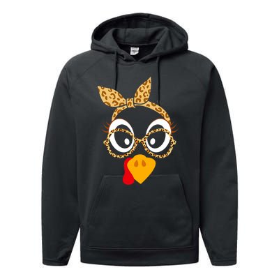 Thanksgiving Turkey Face Leopard Print Glasses Women Performance Fleece Hoodie