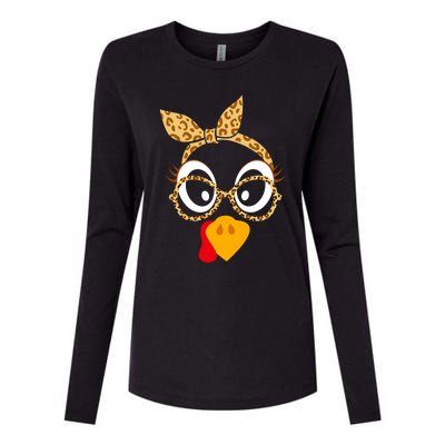 Thanksgiving Turkey Face Leopard Print Glasses Women Womens Cotton Relaxed Long Sleeve T-Shirt