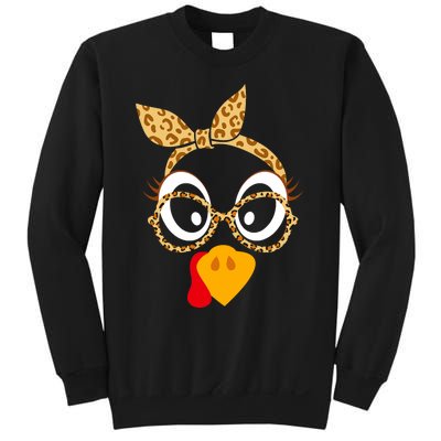 Thanksgiving Turkey Face Leopard Print Glasses Women Sweatshirt