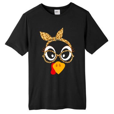 Thanksgiving Turkey Face Leopard Print Glasses Women Tall Fusion ChromaSoft Performance T-Shirt