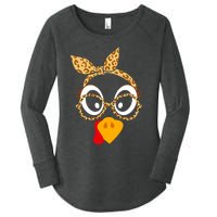 Thanksgiving Turkey Face Leopard Print Glasses Women Women's Perfect Tri Tunic Long Sleeve Shirt