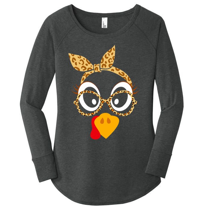 Thanksgiving Turkey Face Leopard Print Glasses Women Women's Perfect Tri Tunic Long Sleeve Shirt