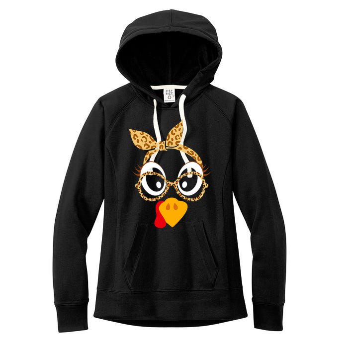 Thanksgiving Turkey Face Leopard Print Glasses Women Women's Fleece Hoodie