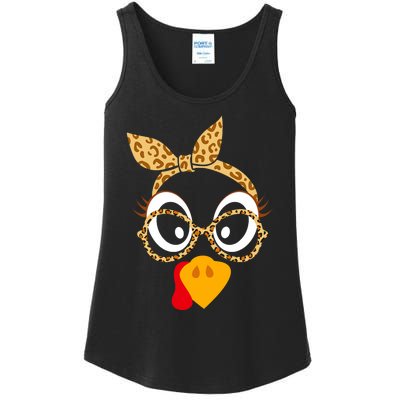 Thanksgiving Turkey Face Leopard Print Glasses Women Ladies Essential Tank