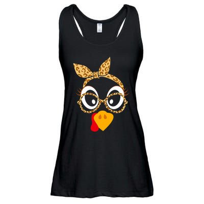 Thanksgiving Turkey Face Leopard Print Glasses Women Ladies Essential Flowy Tank