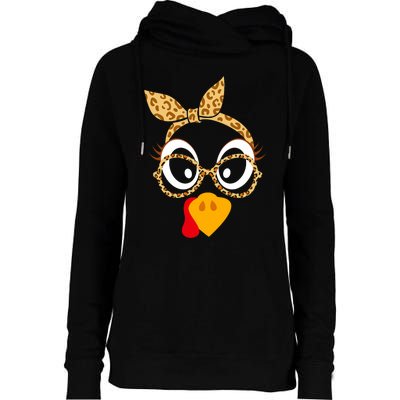 Thanksgiving Turkey Face Leopard Print Glasses Women Womens Funnel Neck Pullover Hood