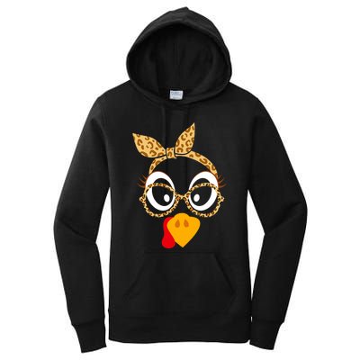 Thanksgiving Turkey Face Leopard Print Glasses Women Women's Pullover Hoodie