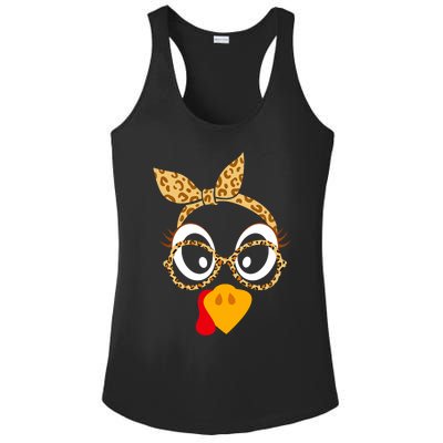 Thanksgiving Turkey Face Leopard Print Glasses Women Ladies PosiCharge Competitor Racerback Tank