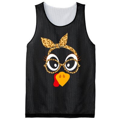 Thanksgiving Turkey Face Leopard Print Glasses Women Mesh Reversible Basketball Jersey Tank