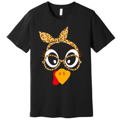 Thanksgiving Turkey Face Leopard Print Glasses Women Premium T-Shirt