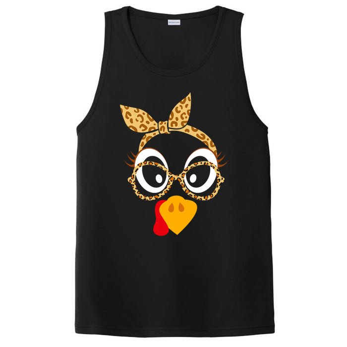 Thanksgiving Turkey Face Leopard Print Glasses Women PosiCharge Competitor Tank