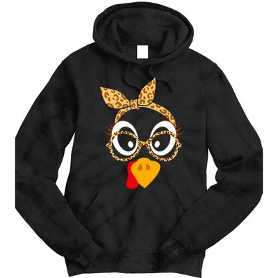 Thanksgiving Turkey Face Leopard Print Glasses Women Tie Dye Hoodie