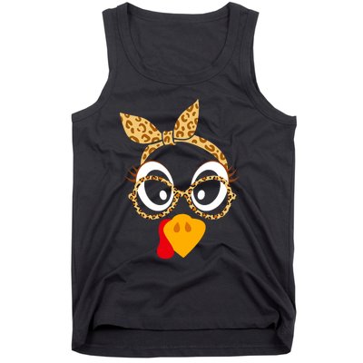 Thanksgiving Turkey Face Leopard Print Glasses Women Tank Top