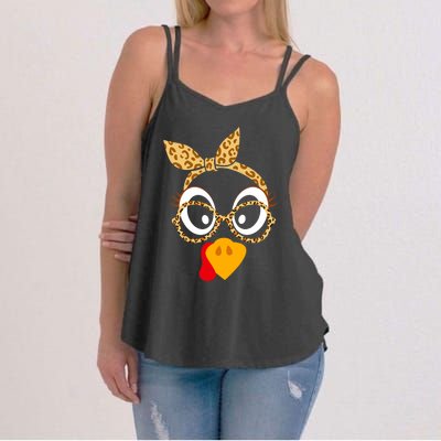 Thanksgiving Turkey Face Leopard Print Glasses Women Women's Strappy Tank