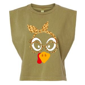 Thanksgiving Turkey Face Leopard Print Glasses Women Garment-Dyed Women's Muscle Tee