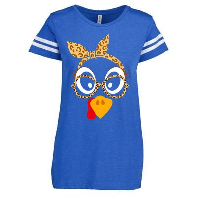 Thanksgiving Turkey Face Leopard Print Glasses Women Enza Ladies Jersey Football T-Shirt