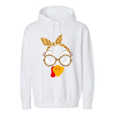 Thanksgiving Turkey Face Leopard Print Glasses Women Garment-Dyed Fleece Hoodie