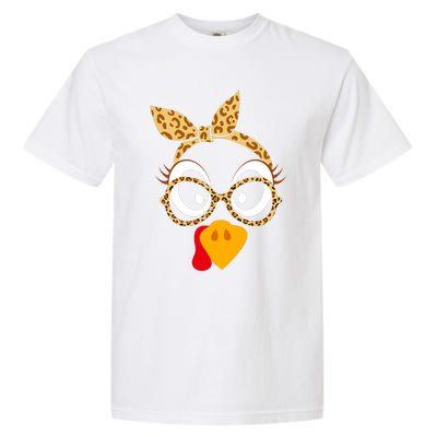 Thanksgiving Turkey Face Leopard Print Glasses Women Garment-Dyed Heavyweight T-Shirt