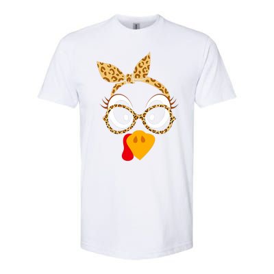 Thanksgiving Turkey Face Leopard Print Glasses Women Softstyle CVC T-Shirt