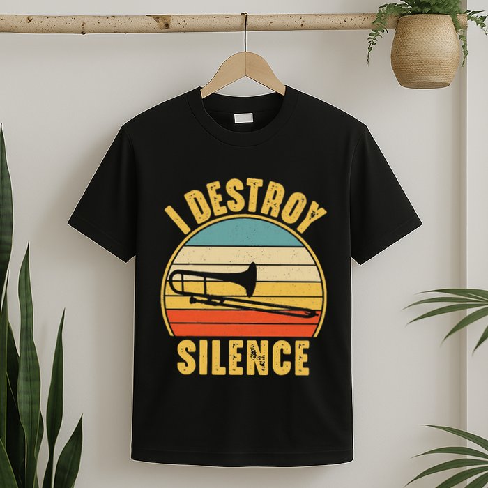 Trombone Trombonist Funny I Destroy Silence Trombone Player T-Shirt
