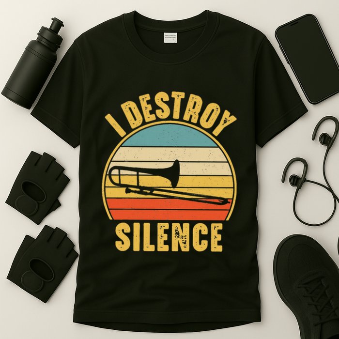 Trombone Trombonist Funny I Destroy Silence Trombone Player T-Shirt