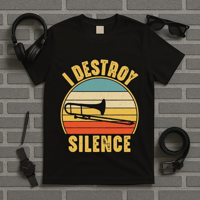 Trombone Trombonist Funny I Destroy Silence Trombone Player T-Shirt