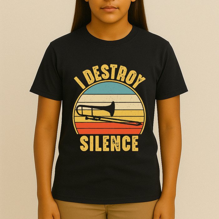Trombone Trombonist Funny I Destroy Silence Trombone Player T-Shirt