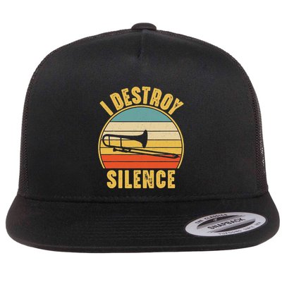 Trombone Trombonist Funny I Destroy Silence Trombone Player Flat Bill Trucker Hat