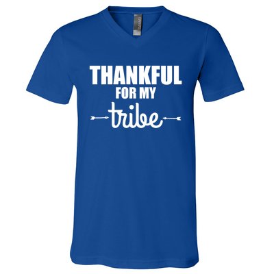 Turkey Tribe Funny Thanksgiving Family Thankful For My Tribe Meaningful Gift V-Neck T-Shirt