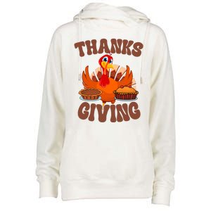 Thanksgiving Turkey Festive Holiday Womens Funnel Neck Pullover Hood