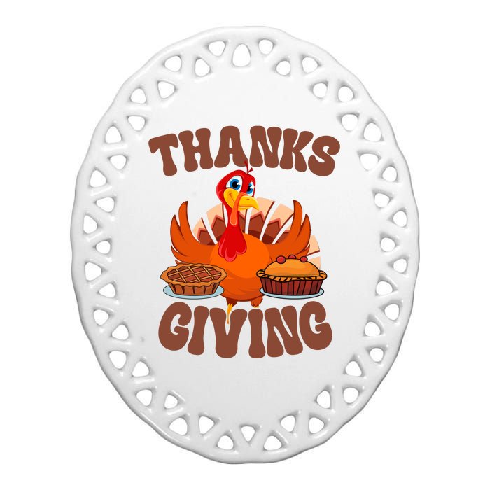 Thanksgiving Turkey Festive Holiday Ceramic Oval Ornament