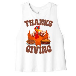 Thanksgiving Turkey Festive Holiday Women's Racerback Cropped Tank