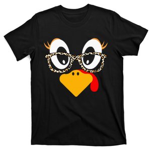 Thanksgiving Turkey Face Leopard Print Glasses T-Shirt